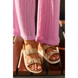 Dámské žabky na platformě s přezkami, béžová Eco Suede Ursila béžový 1