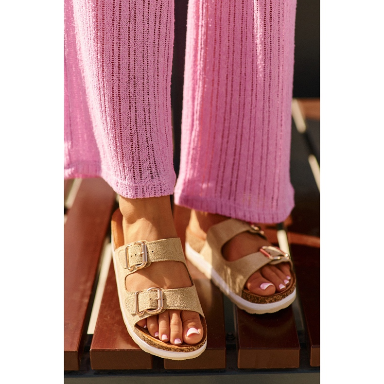 Dámské žabky na platformě s přezkami, béžová Eco Suede Ursila béžový 1