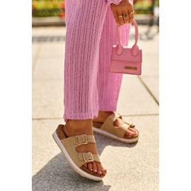 Dámské žabky na platformě s přezkami, béžová Eco Suede Ursila béžový 2