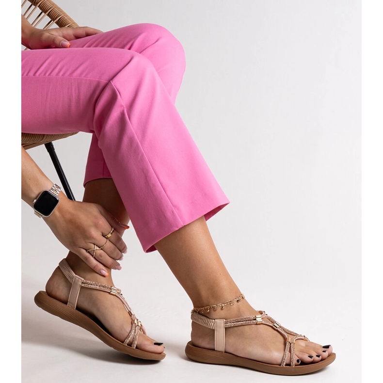 Béžové sandály zdobené zirkony Leilana béžový 1