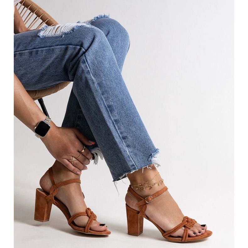 Shama hnědé sandály na vysokém podpatku hnědý 1