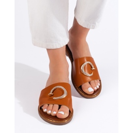 Dámské velbloudí pantofle s ozdobným prvkem hnědý 1