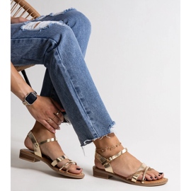 Zlaté sandály na vysokém podpatku s kubickými zirkony Elanoria zlatý 1