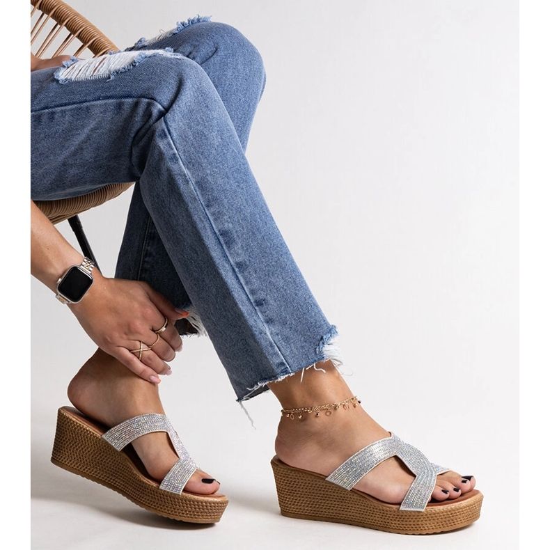 Stříbrné klínové muly se zirkony Antuanet stříbrný 1