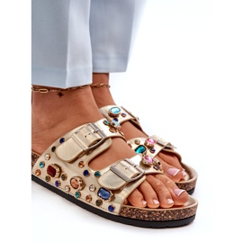 Zdobené dámské žabky s přezkami S.Barski MY121 Gold zlatý 3