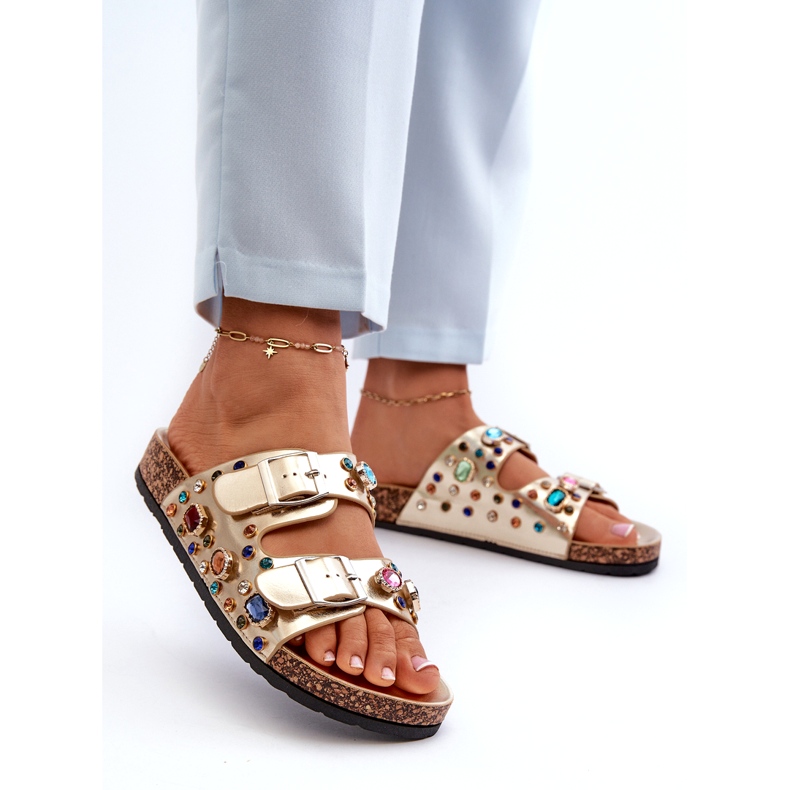 Zdobené dámské žabky s přezkami S.Barski MY121 Gold zlatý 1