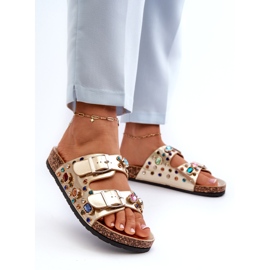 Zdobené dámské žabky s přezkami S.Barski MY121 Gold zlatý 2