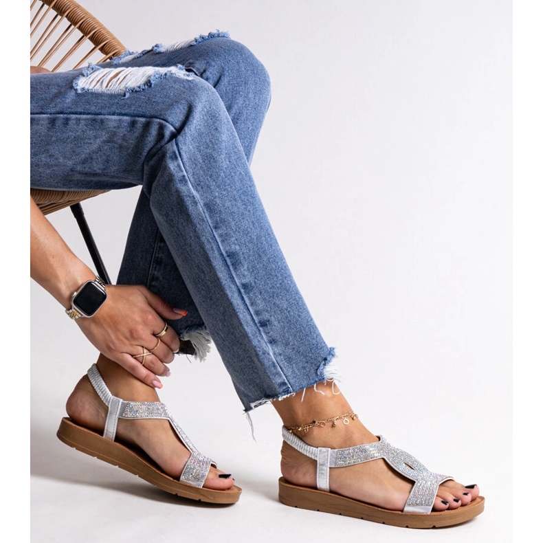 Stříbrné sandály zdobené zirkony Michalina stříbrný 1