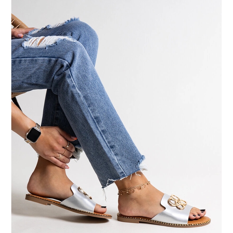 Stříbrné žabky s ozdobnou Safi sponou stříbrný 1