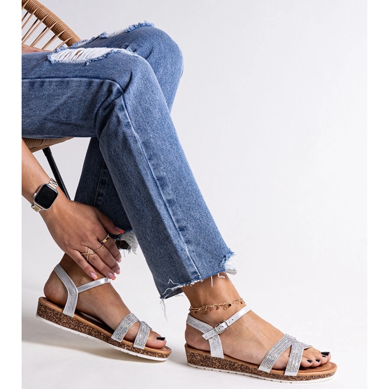 Saila stříbrné nízké sandály na klínku stříbrný 1