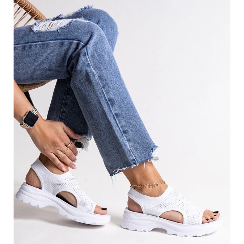 Bílé látkové sandály na platformě Fnan bílý 1