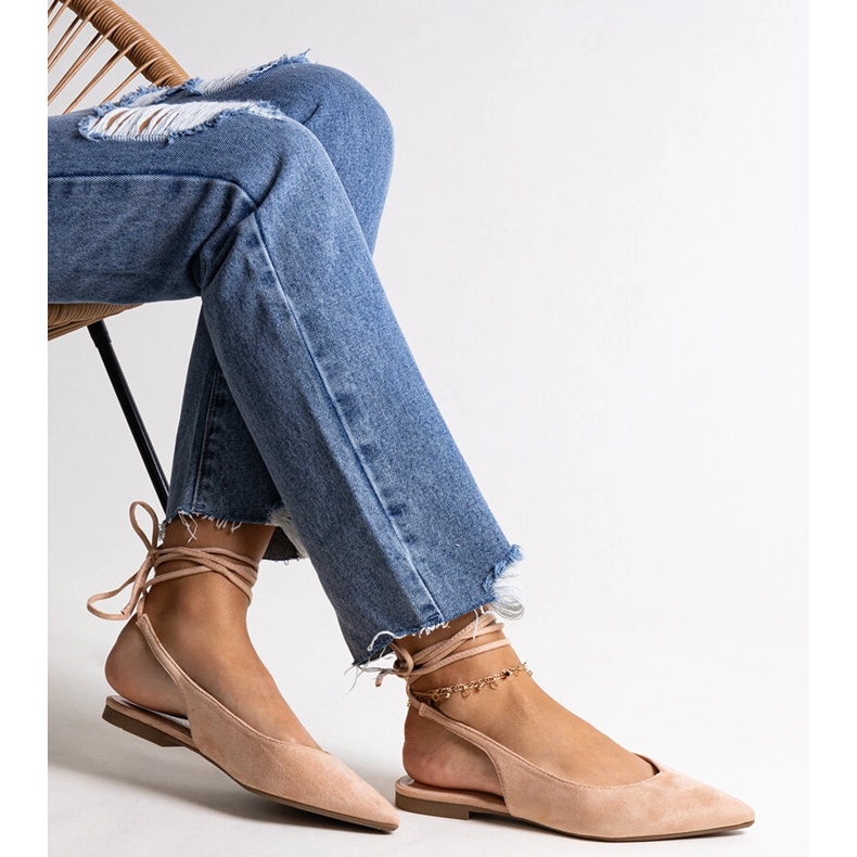 Béžové balerínky Leaia na šněrování s otevřeným podpatkem béžový 1