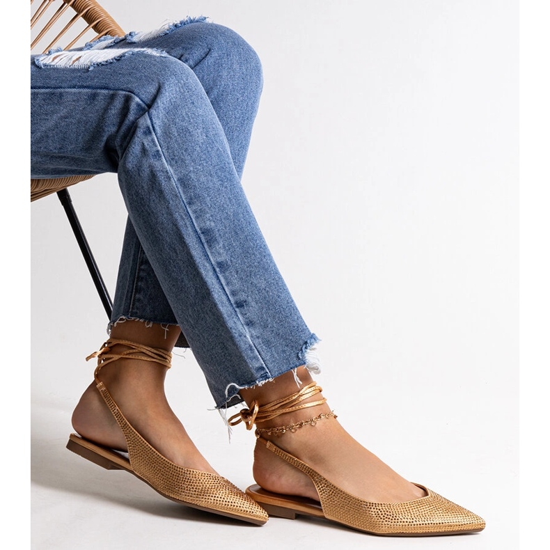 Safinové šněrovací zlaté balerínky s kubickými zirkony zlatý 1