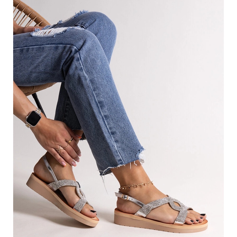 Stříbrné sandály na platformě s kamínky Mifsa stříbrný 1