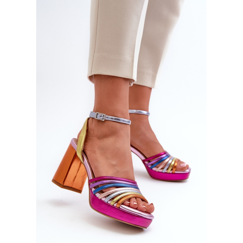 S.Barski Dámské sandály na vysokém podpatku D&amp;A CR920 Multicolor fialová 2