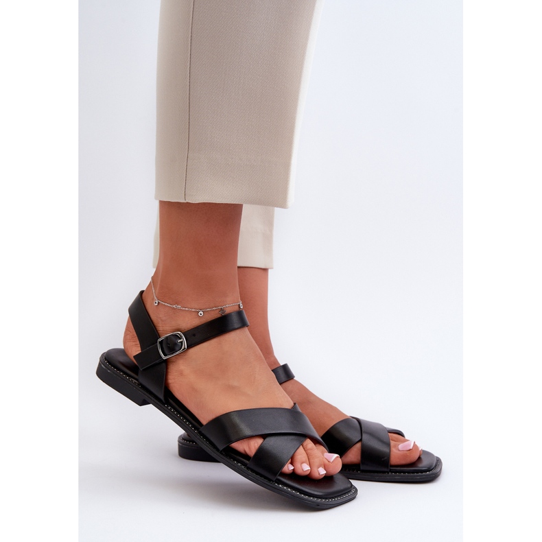 Ploché dámské sandály vyrobené z eko kůže S.Barski KV27-003 Černá 1