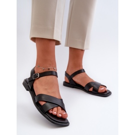 Ploché dámské sandály vyrobené z eko kůže S.Barski KV27-003 Černá 2