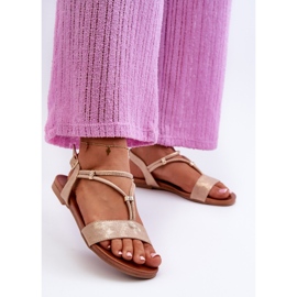 Dámské ploché sandály s řemínky S.Barski KV27-010 Gold zlatý 2