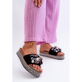 Dámské žabky na platformě s ozdobami S.Barski HY077 Černá 2