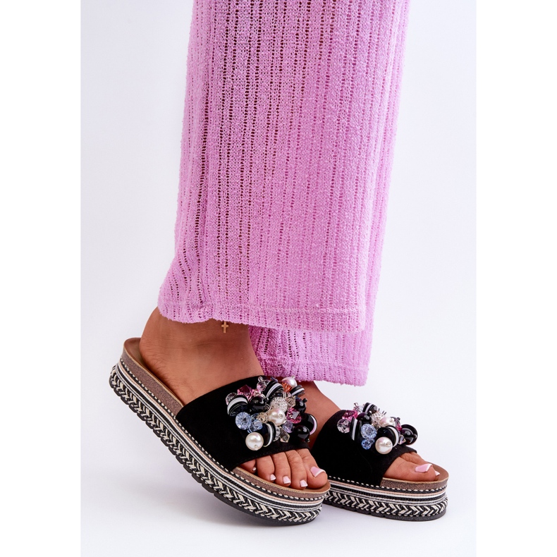 Dámské žabky na platformě s ozdobami S.Barski HY077 Černá 1