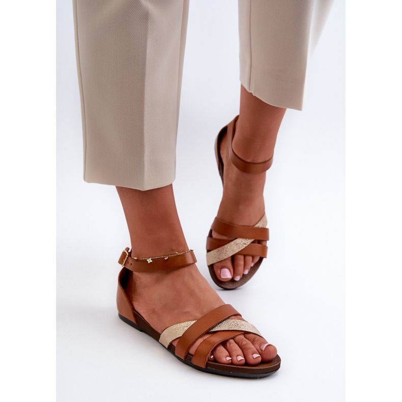 Zazoo 40225 Hnědé kožené ploché sandály hnědý 2