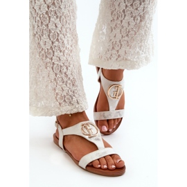 Dámské ploché sandály se zlatým zdobením S.Barski KV27-051 bílá a stříbrná bílý 1