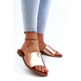 Evento Dámské žabky z eko kůže na plochém podpatku, zlatá Maliha 2