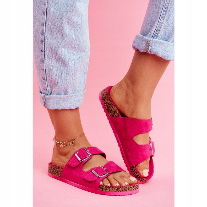 EVE Dámské pantofle na korku se sponami Fuchsie Si Senor růžový 1 EVE Dámské pantofle na korku se sponami Fuchsie Si Senor růžový 1