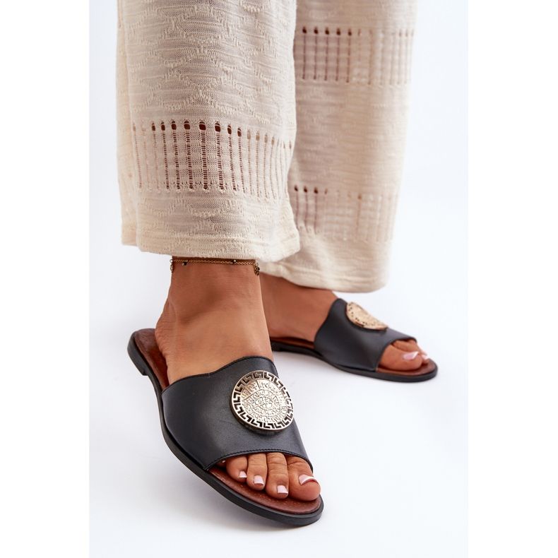 Zazoo 2938 Kožené ploché žabky s ozdobou, černé černá 2