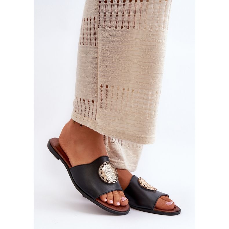 Zazoo 2938 Kožené ploché žabky s ozdobou, černé černá 1