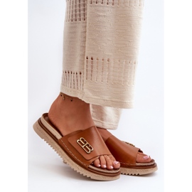 Zazoo 50101 dámské kožené žabky na platformě, hnědé hnědý 1