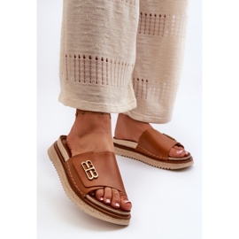 Zazoo 50101 dámské kožené žabky na platformě, hnědé hnědý 2