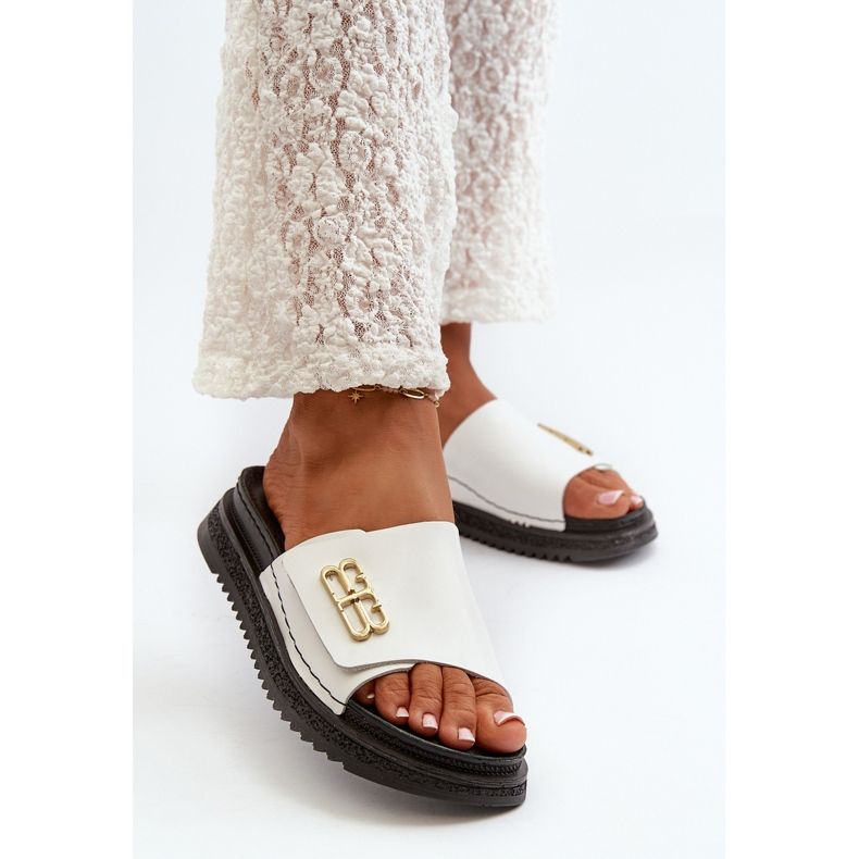 Zazoo 50101 Dámské kožené žabky na platformě, bílé bílý 2