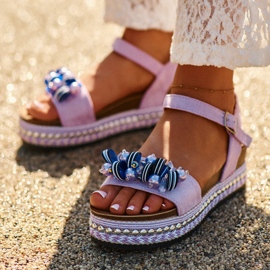 Dámské sandály na klínku a platformě s ozdobami S.Barski HY056 fialová fialový 2