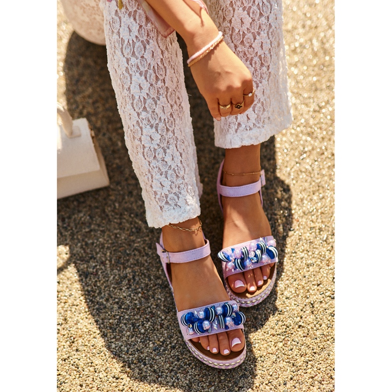 Dámské sandály na klínku a platformě s ozdobami S.Barski HY056 fialová fialový 1