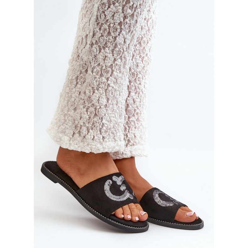 Dámské ploché žabky s flitry S.Barski KV27-052 Černá 2