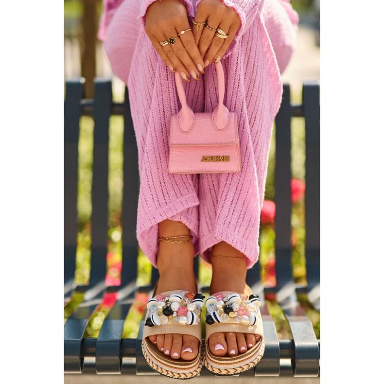 Dámské žabky na platformě s ozdobami S.Barski HY077 béžová béžový 2