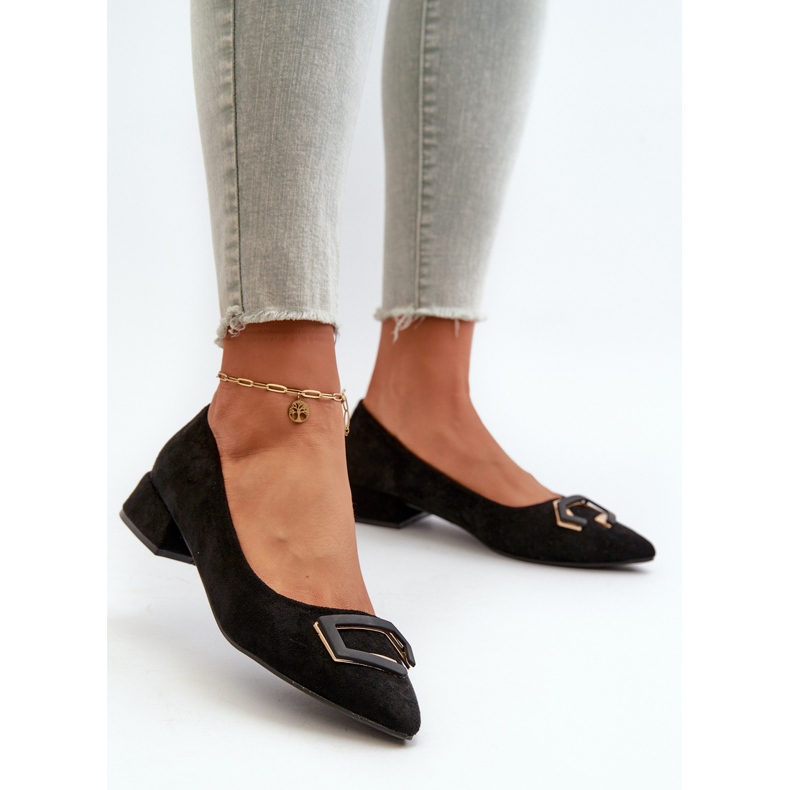 Lodičky na nízkém podpatku s dekorací Eco Suede S.Barski KV27-034 Černá 2