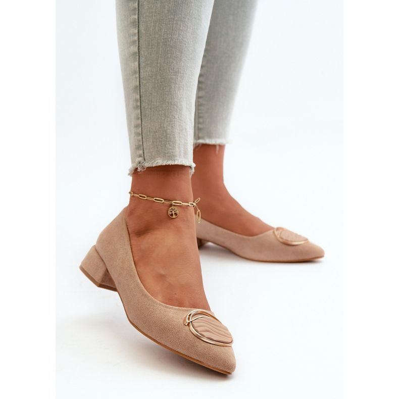 Lodičky na nízkém podpatku vyrobené z ekologického semiše S.Barski KV27-037 béžová béžový 2
