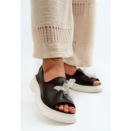 Zazoo 2939 dámské kožené sandály s mašlí, černá 2