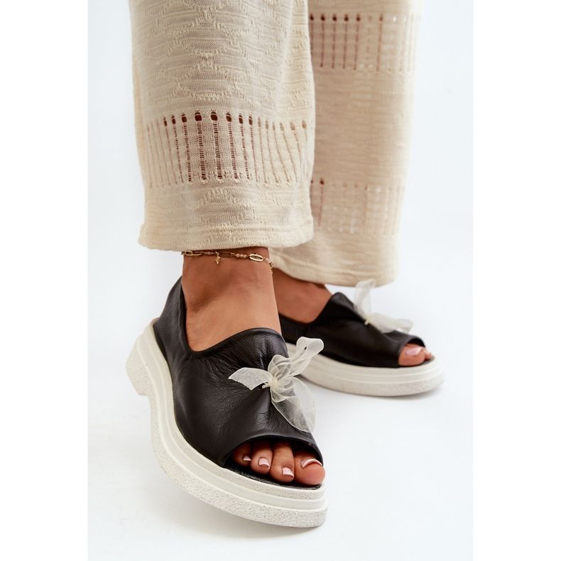 Zazoo 2939 dámské kožené sandály s mašlí, černá 2