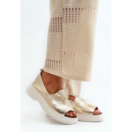 Zazoo 2939 dámské kožené sandály s mašlí, zlaté zlatý 2