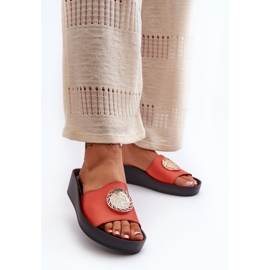 Zazoo 2920 dámské kožené žabky na klínku se zlatými detaily, oranžová oranžový 2