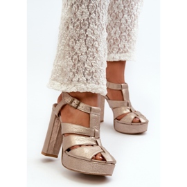 Dámské sandály na vysokém podpatku z kůže Maciejka 06050-25 zlatá zlatý 2 Dámské sandály na vysokém podpatku z kůže Maciejka 06050-25 zlatá zlatý 2