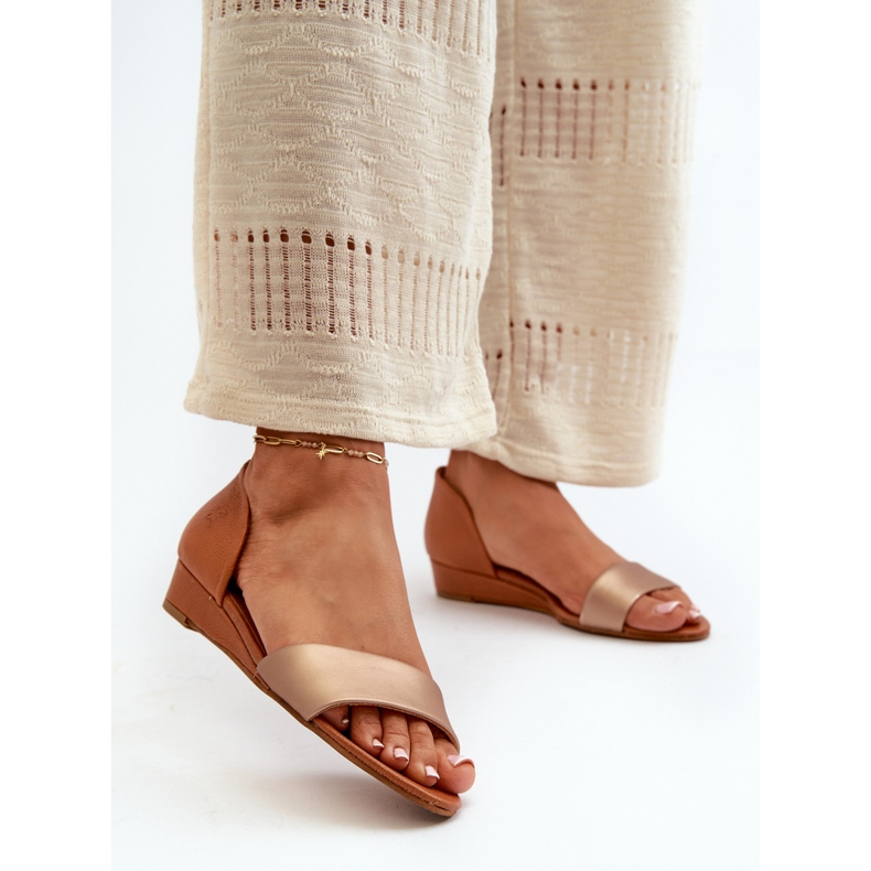 Kožené sandály Maciejka 1971-68 hnědé a zlaté zlatý 2