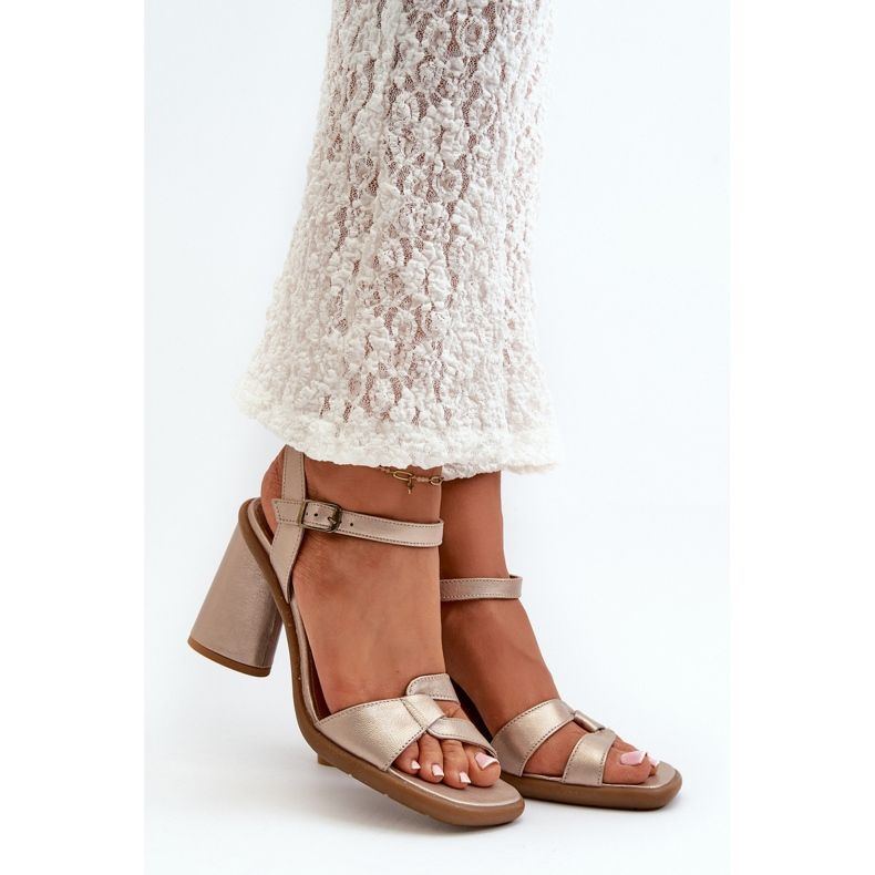 Kožené sandály na vysokém podpatku Maciejka 06029-25 Zlatá zlatý 2 Kožené sandály na vysokém podpatku Maciejka 06029-25 Zlatá zlatý 2