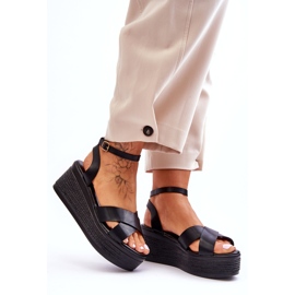 Pohodlné černé sandály pro černé klíny žen černá 4