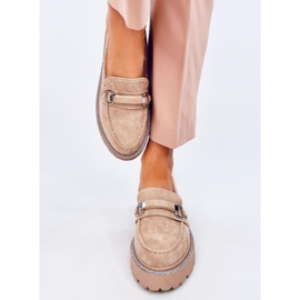 Nadýchané khaki semišové mokasíny s vysokou podrážkou béžový 1