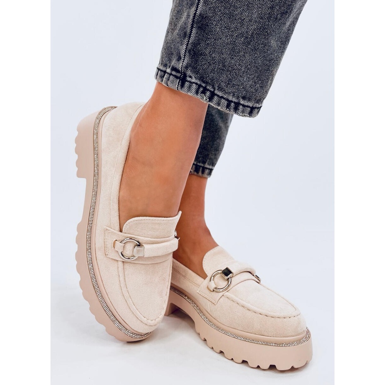 Béžové semišové mokasíny s vysokou podrážkou béžový 2