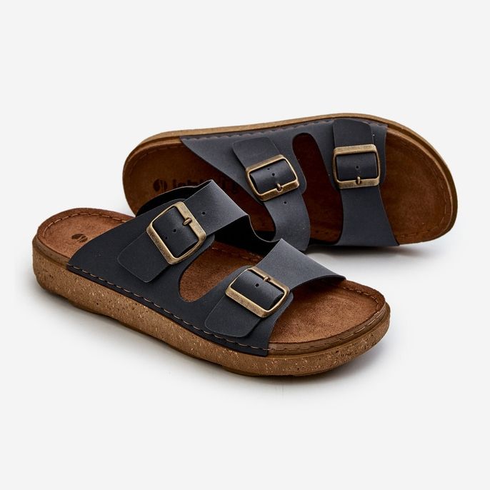 Lehké pohodlné pánské žabky s přezkami Inblu MT000016 tmavě modrá modrý 2